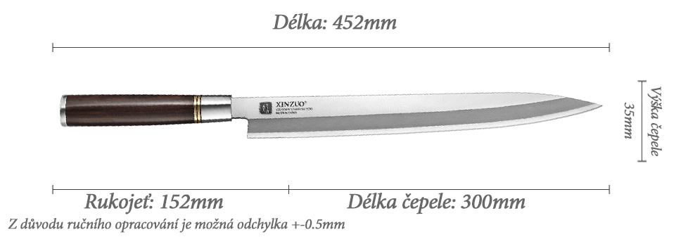 Rozměry sashimi nože od XinZuo